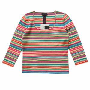 Ralph Lauren Rainbow Multicolor Striped Silk Cotton Blend Knit Top Size …